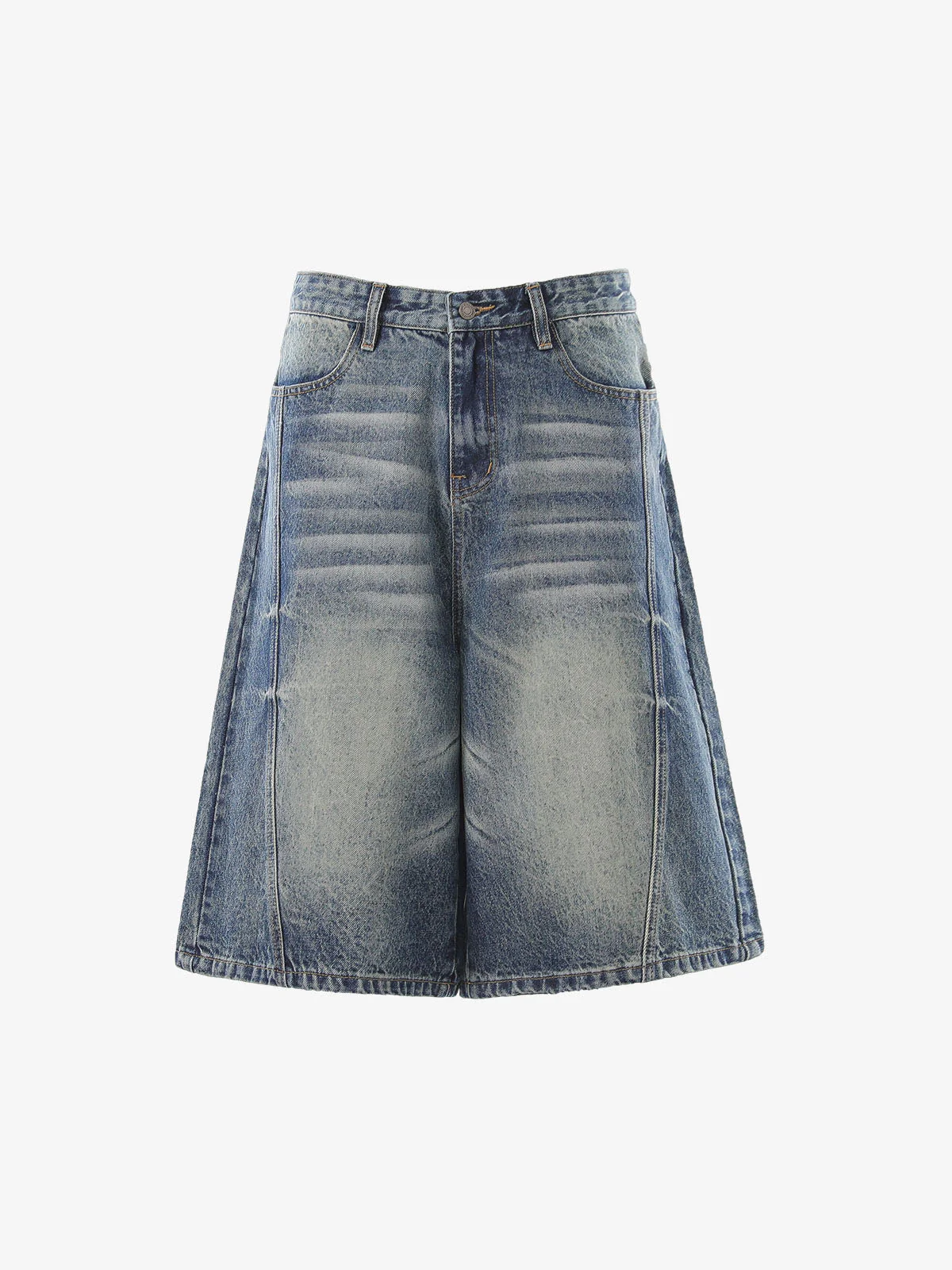 Panel Stitch Wide Leg Denim Jorts
