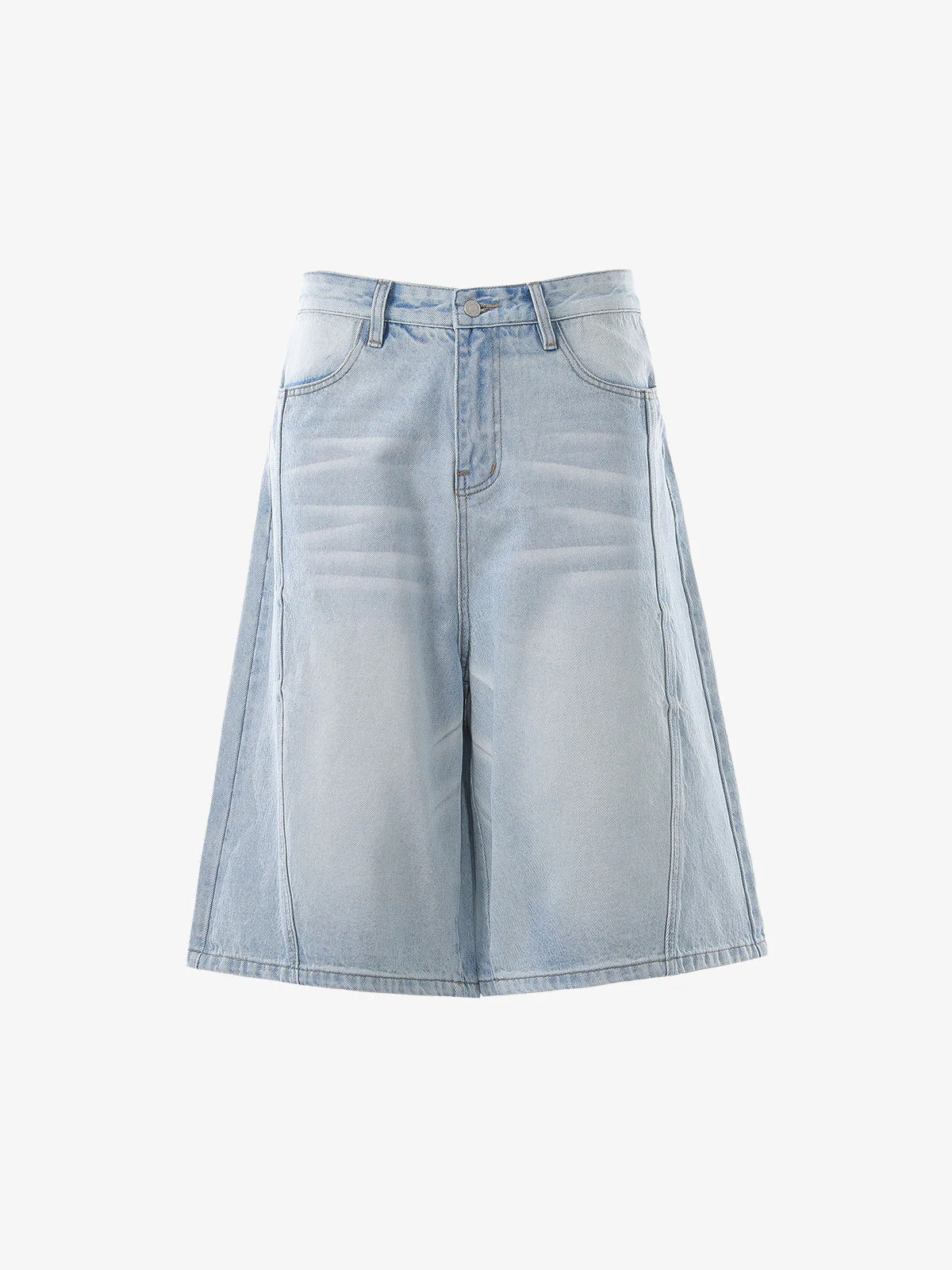 Panel Stitch Wide Leg Denim Jorts - Image 2