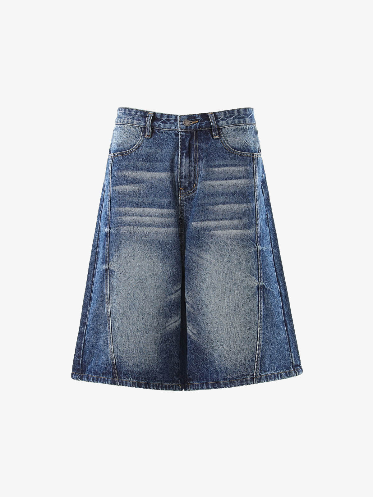 Panel Stitch Wide Leg Denim Jorts - Image 3