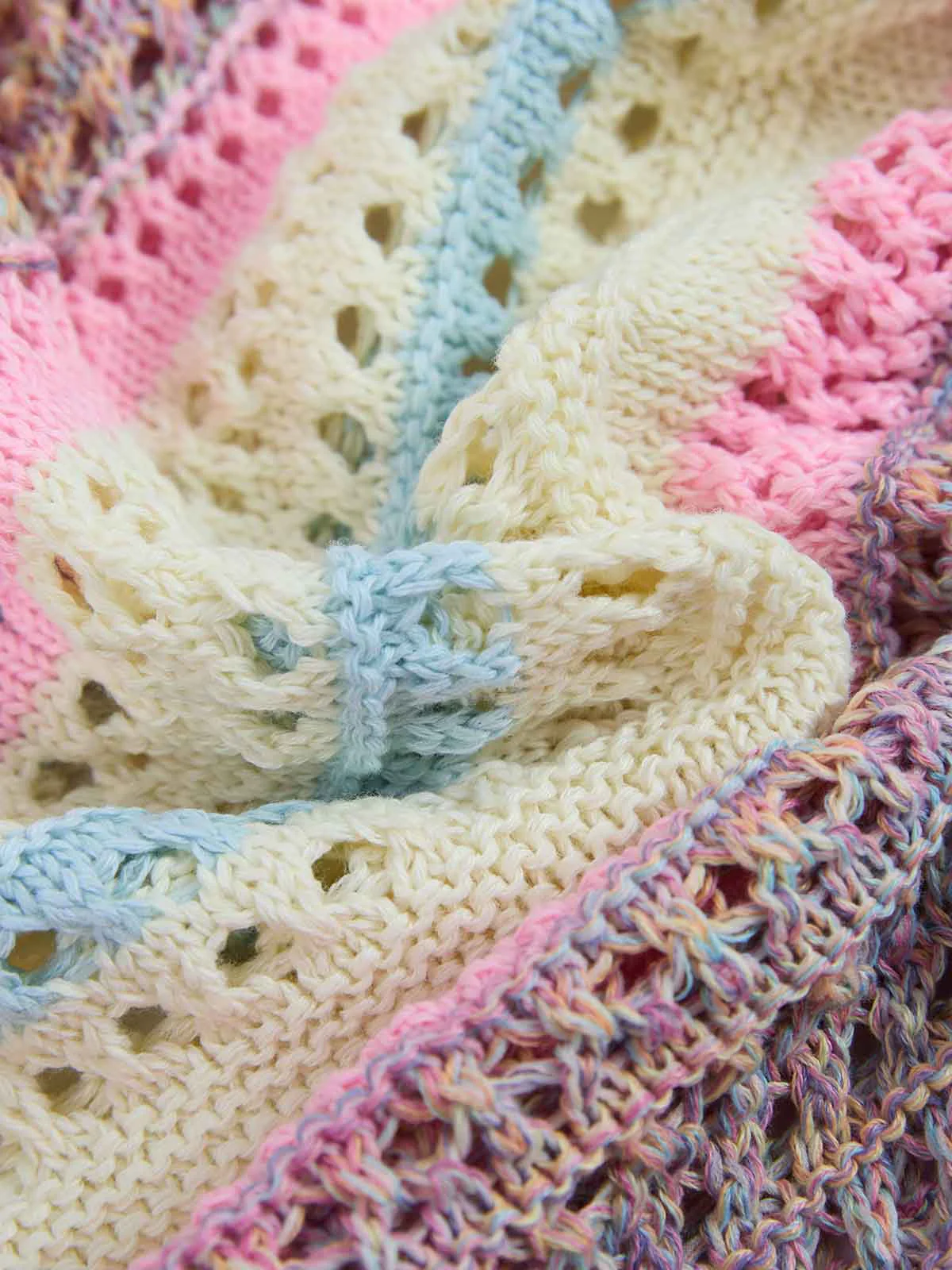 Pastel Striped Crochet Knit Short Sleeve Polo Shirt - Image 11