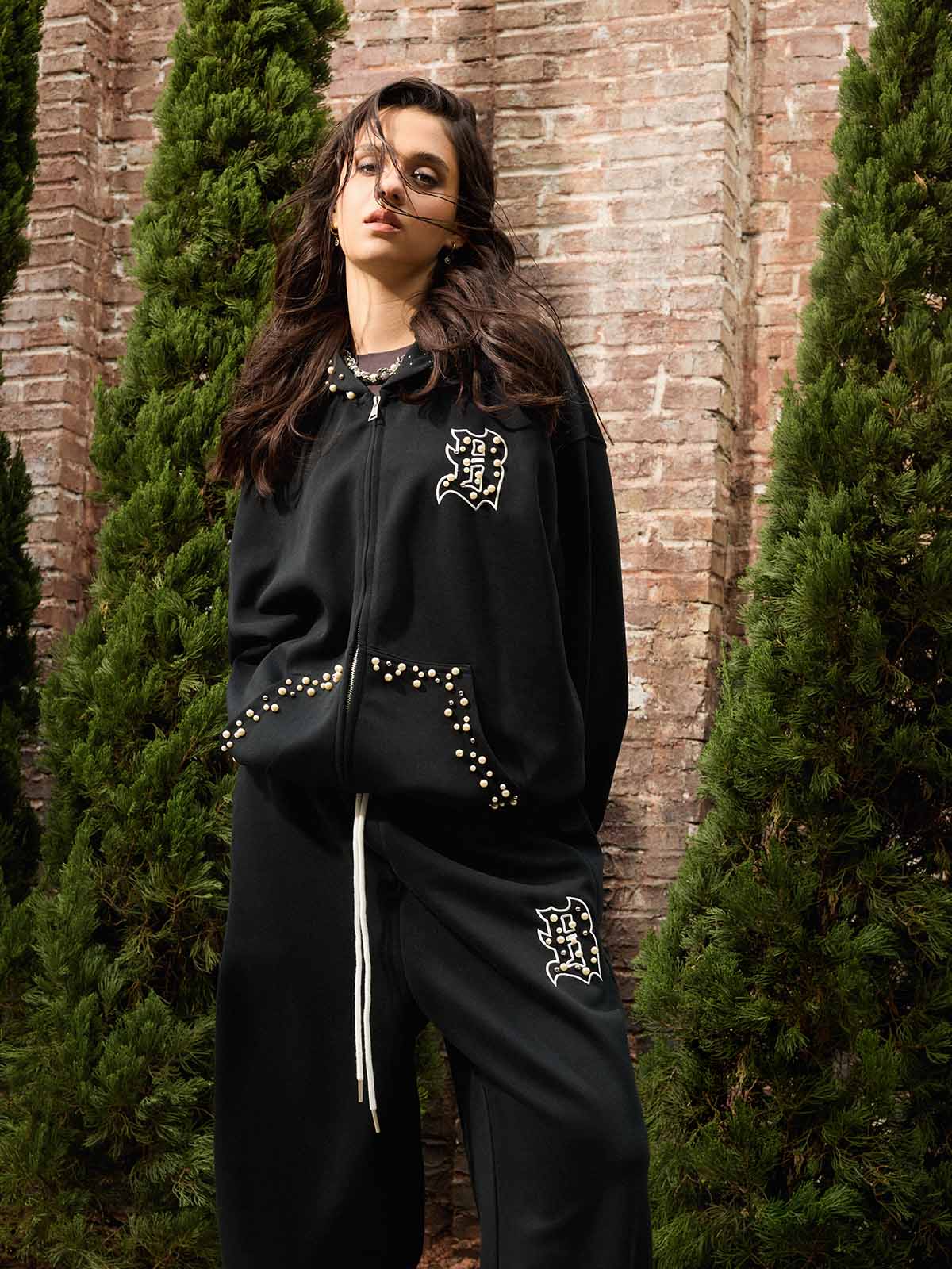 Supermade Pearl Embellished Zip Up Set - 2596 - Image 2