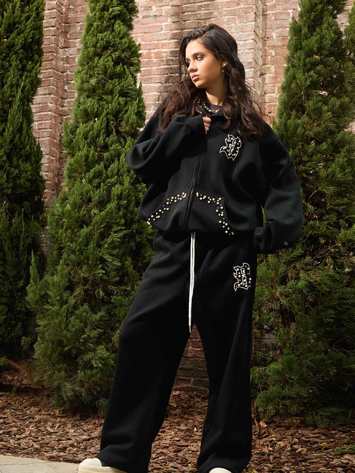 Supermade Pearl Embellished Zip Up Set - 2596 - Image 3
