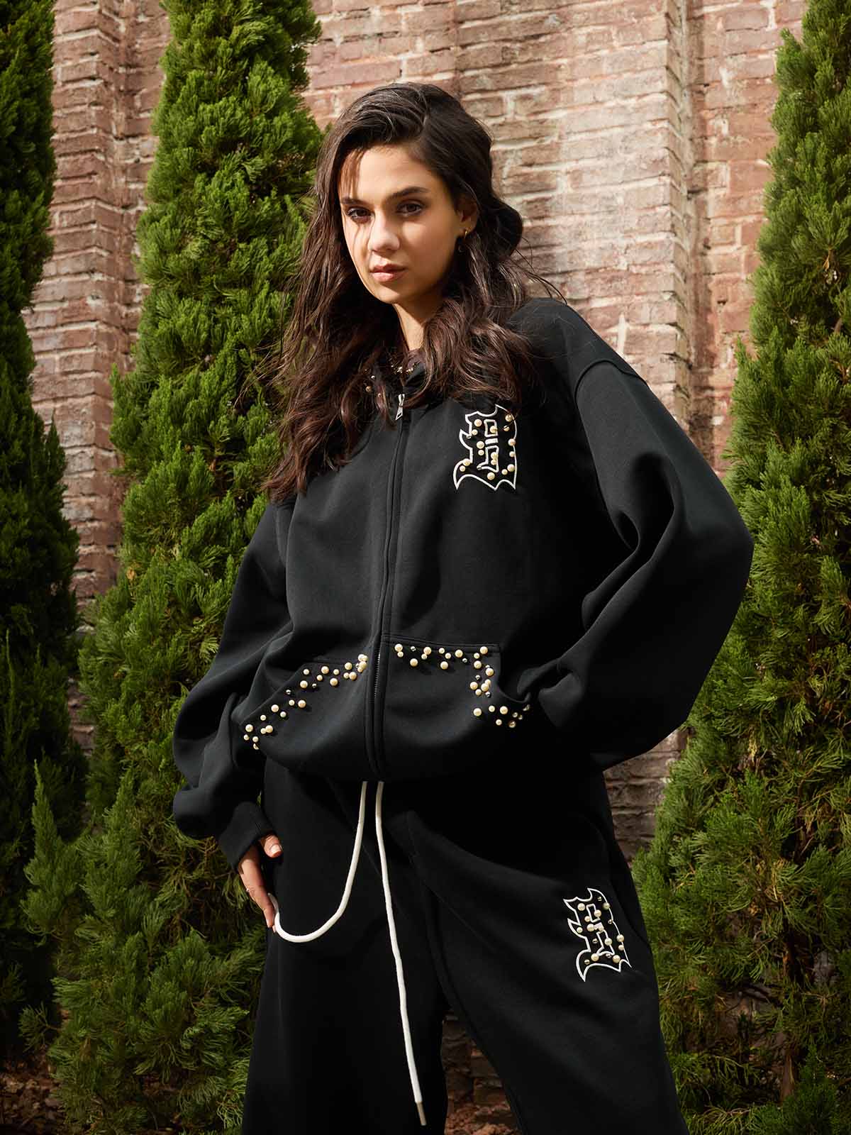 Supermade Pearl Embellished Zip Up Set - 2596 - Image 6