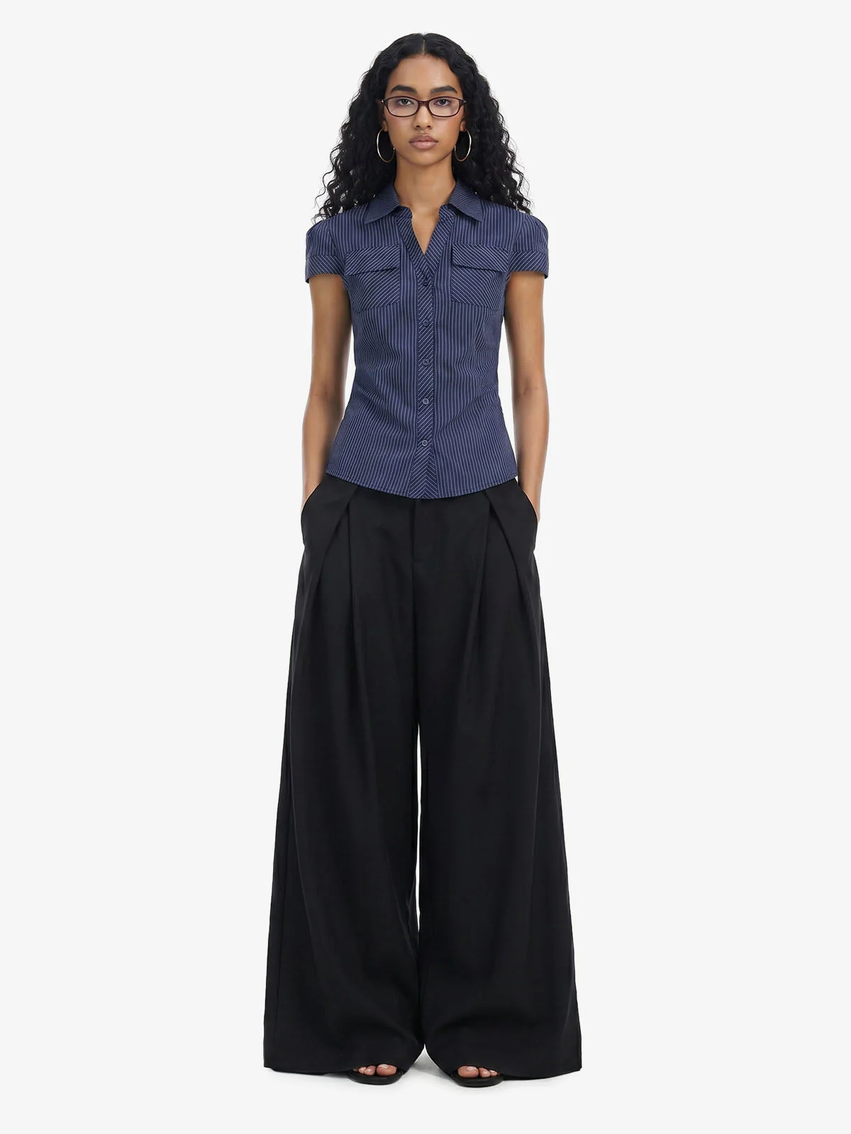 Pinstripe Slim Fit Ruched Waist Shirt - Image 4