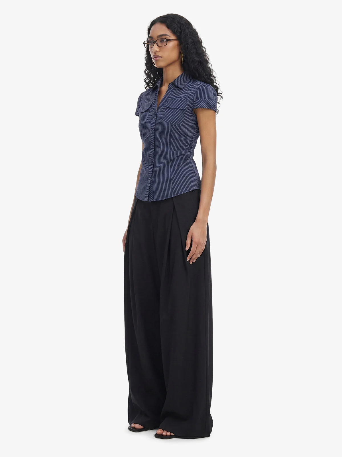 Pinstripe Slim Fit Ruched Waist Shirt - Image 6