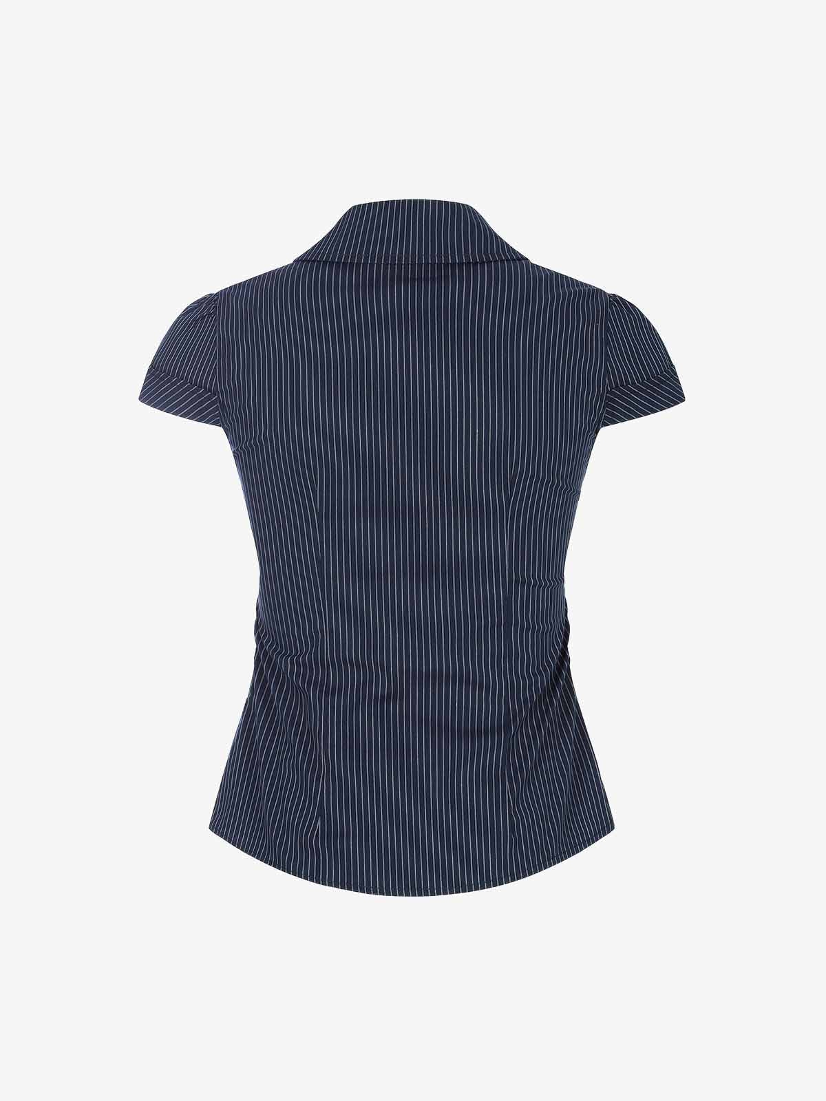 Pinstripe Slim Fit Ruched Waist Shirt - Image 8