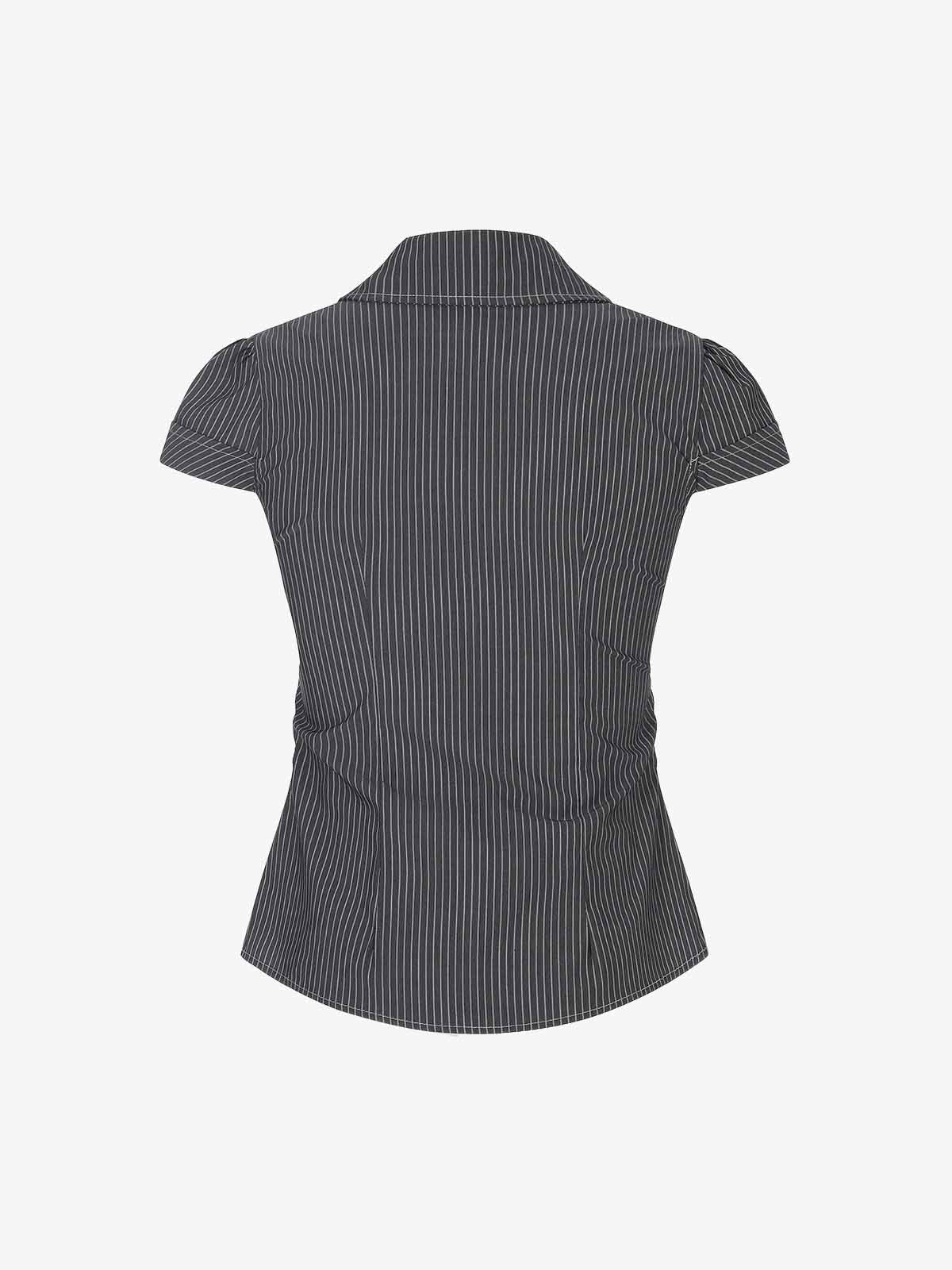 Pinstripe Slim Fit Ruched Waist Shirt - Image 9