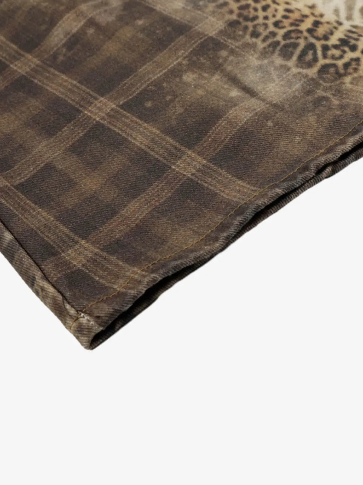 Plaid Leopard Print Cargo Barrel Jeans - Image 6