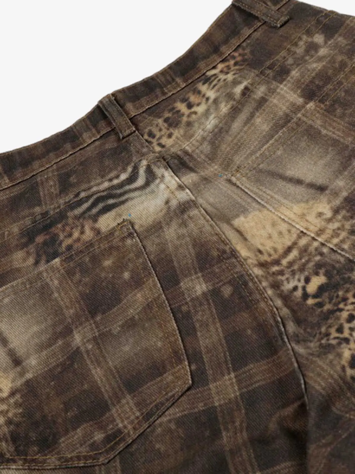 Plaid Leopard Print Cargo Barrel Jeans - Image 8