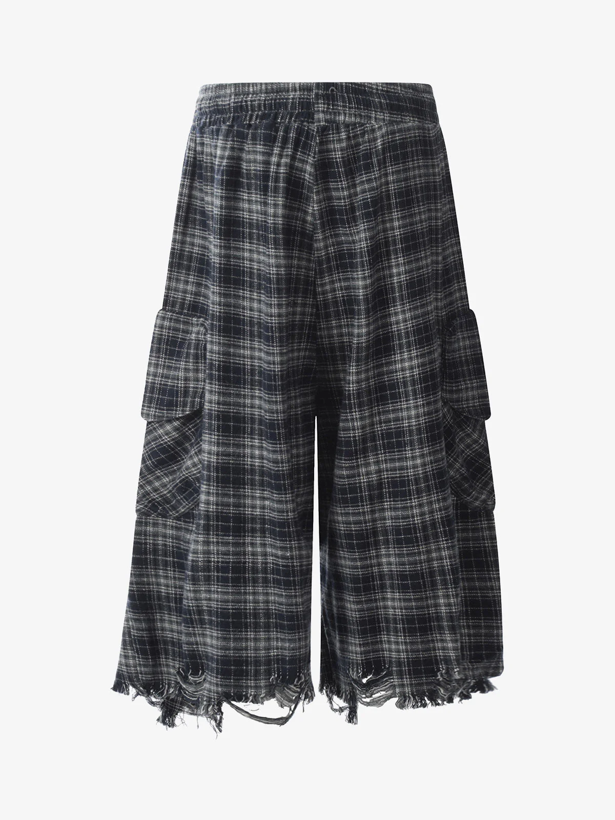 Plaid Linen-Blend Distressed Cargo Cropped Pants - Image 10