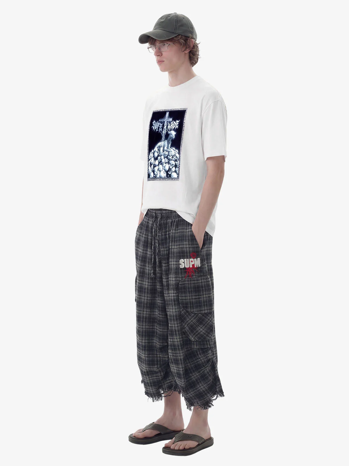 Plaid Linen-Blend Distressed Cargo Cropped Pants - Image 5