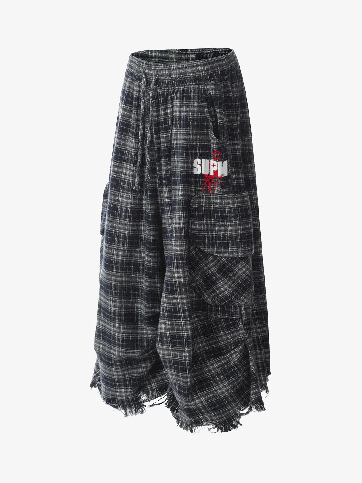 Plaid Linen-Blend Distressed Cargo Cropped Pants - Image 9