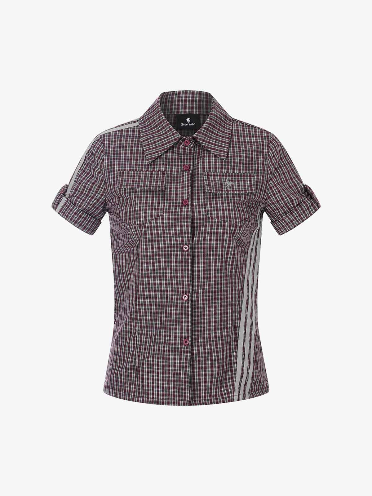 Plaid Side Stripe Slim Fit Short Sleeve Shirt - Image 2