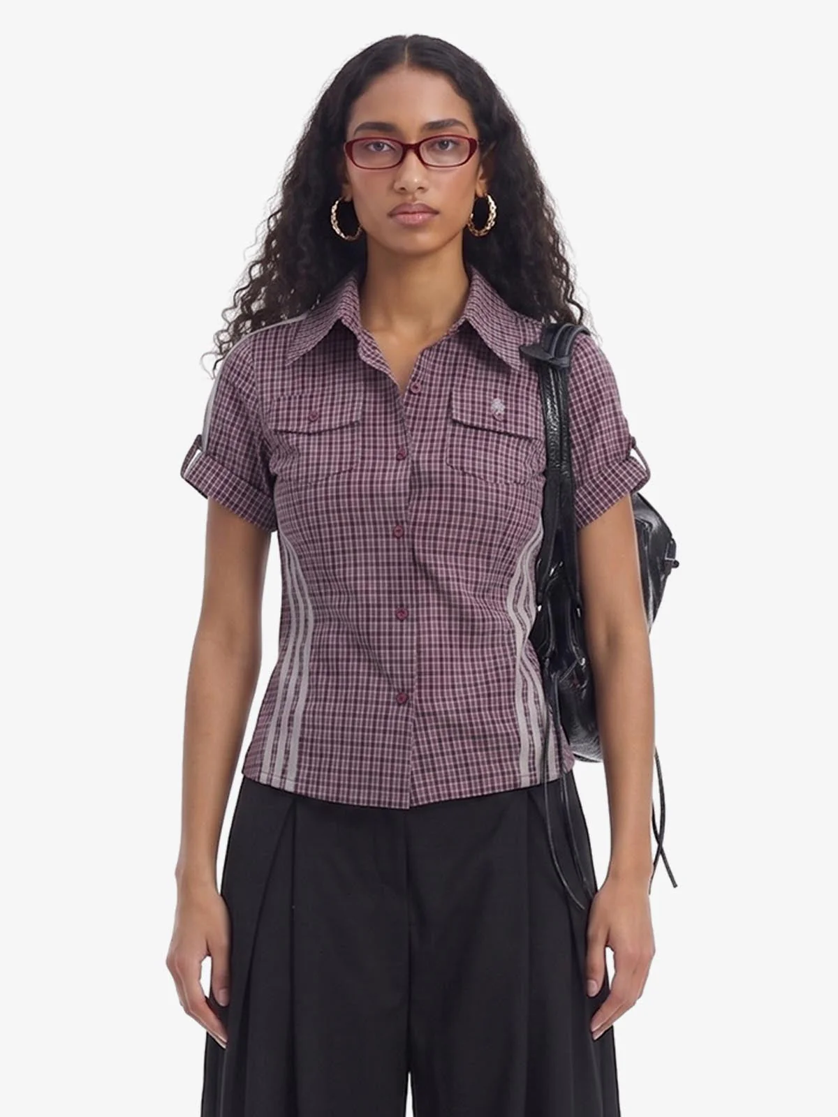 Plaid Side Stripe Slim Fit Short Sleeve Shirt - Image 3
