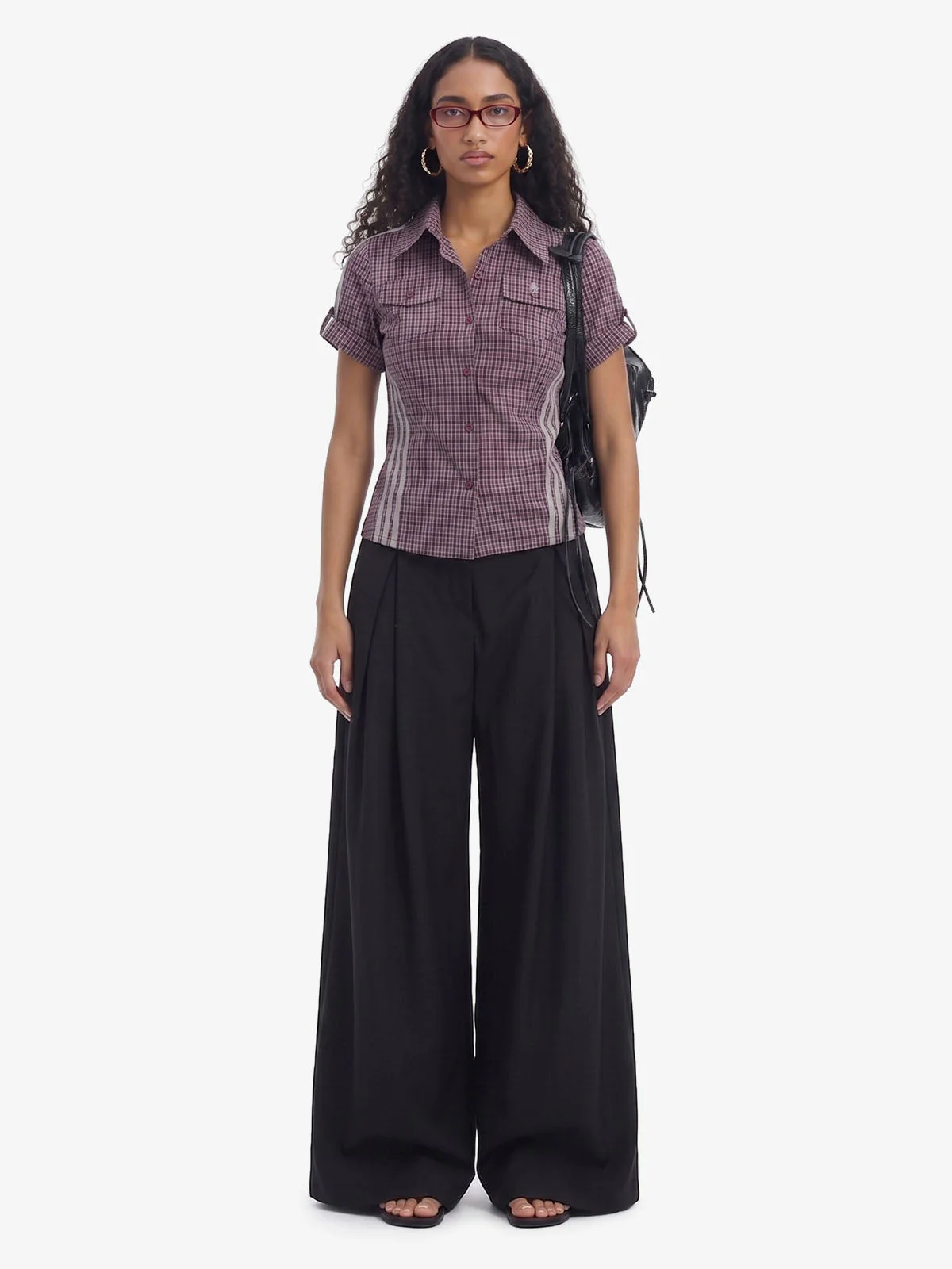 Plaid Side Stripe Slim Fit Short Sleeve Shirt - Image 4