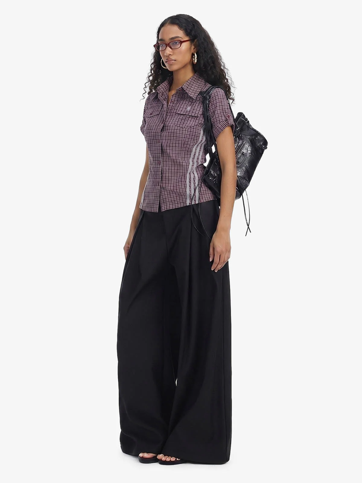 Plaid Side Stripe Slim Fit Short Sleeve Shirt - Image 5