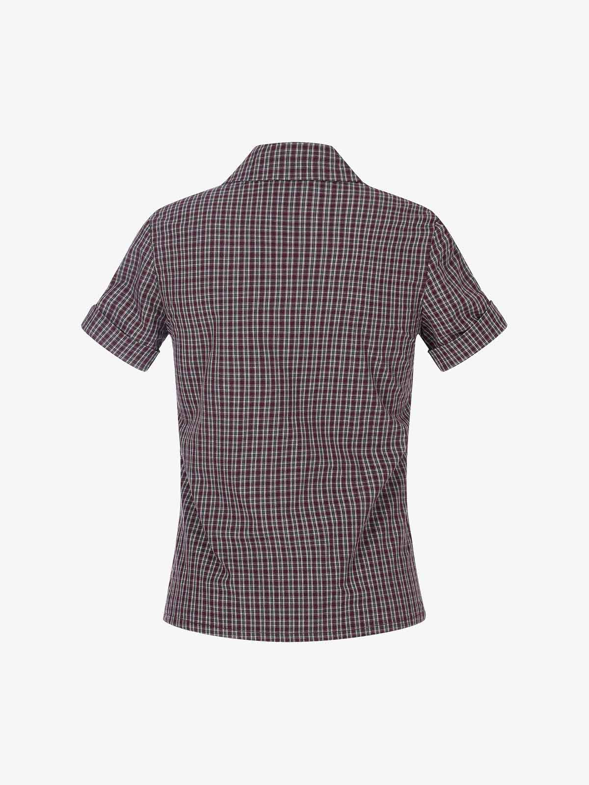 Plaid Side Stripe Slim Fit Short Sleeve Shirt - Image 7