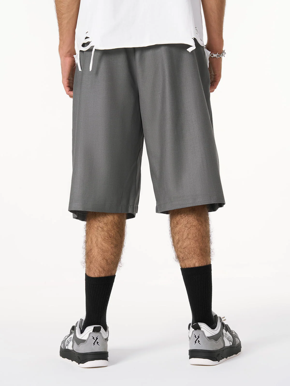 Pleated Design Pendant Decoration Baggy Shorts - 2482 - Image 10