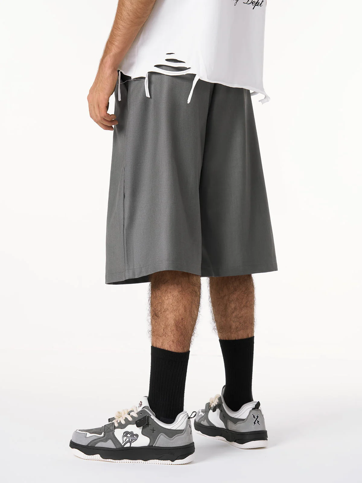 Pleated Design Pendant Decoration Baggy Shorts - 2482 - Image 11