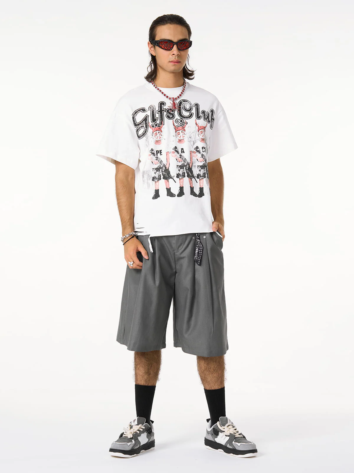 Pleated Design Pendant Decoration Baggy Shorts - 2482 - Image 12