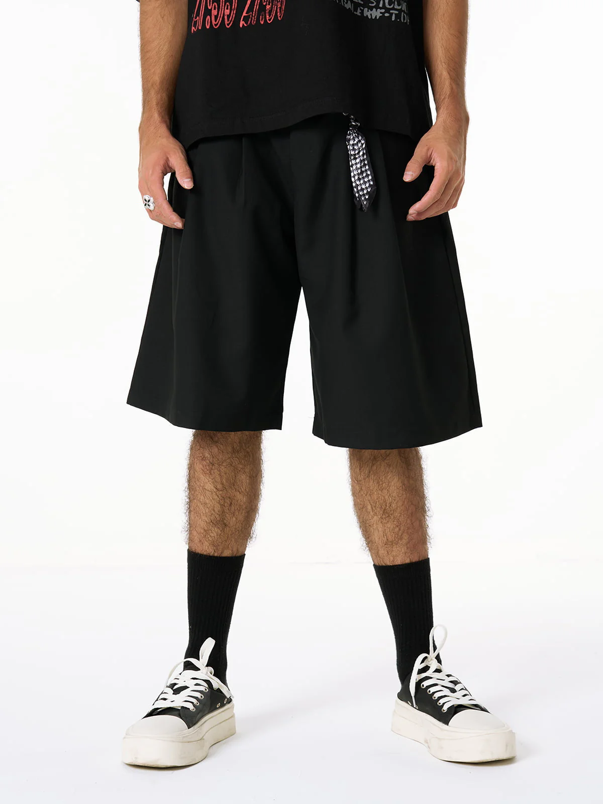 Pleated Design Pendant Decoration Baggy Shorts - 2482 - Image 3
