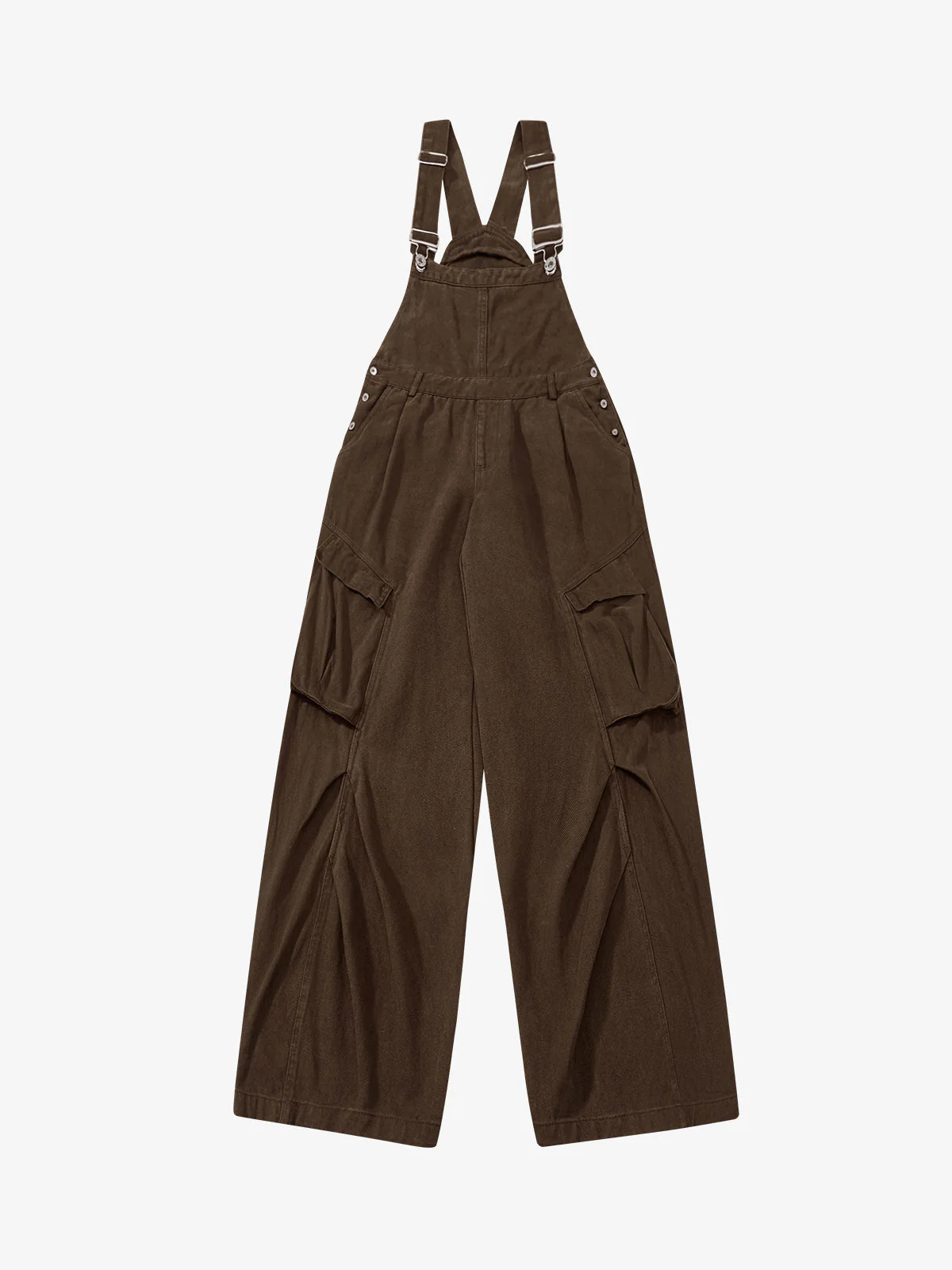 Pleated Knee Cargo Denim Overalls