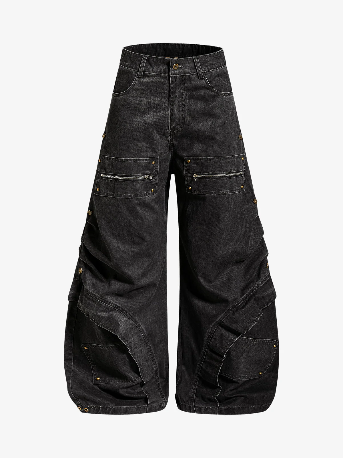 Pleated Panel Curved Leg Cargo Cotton Pants - 2631