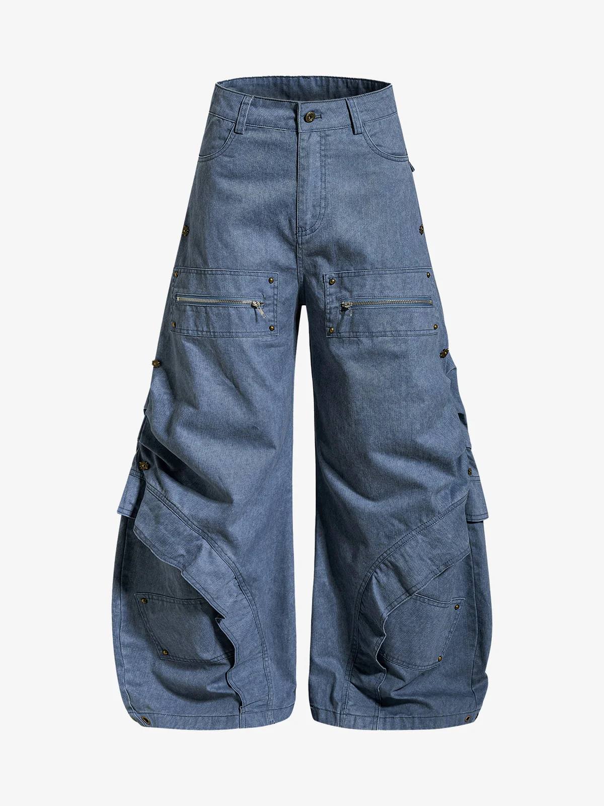 Pleated Panel Curved Leg Cargo Cotton Pants - 2631 - Image 2