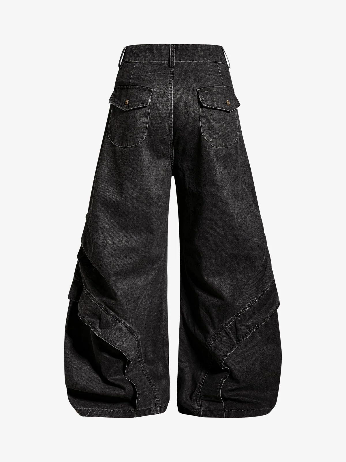 Pleated Panel Curved Leg Cargo Cotton Pants - 2631 - Image 3
