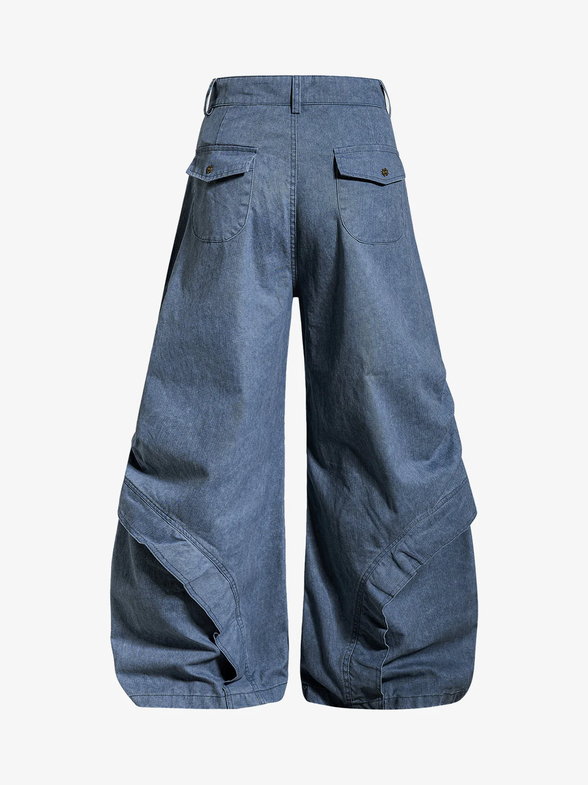 Pleated Panel Curved Leg Cargo Cotton Pants - 2631 - Image 4