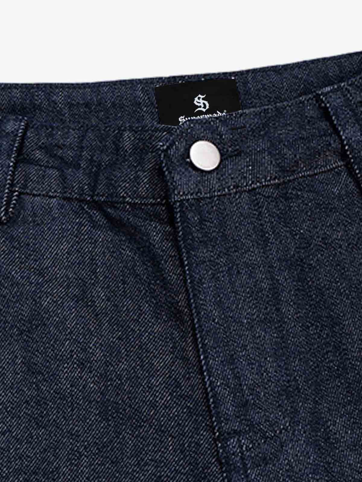 Pleated Panel Patchwork Denim Shorts - Image 8