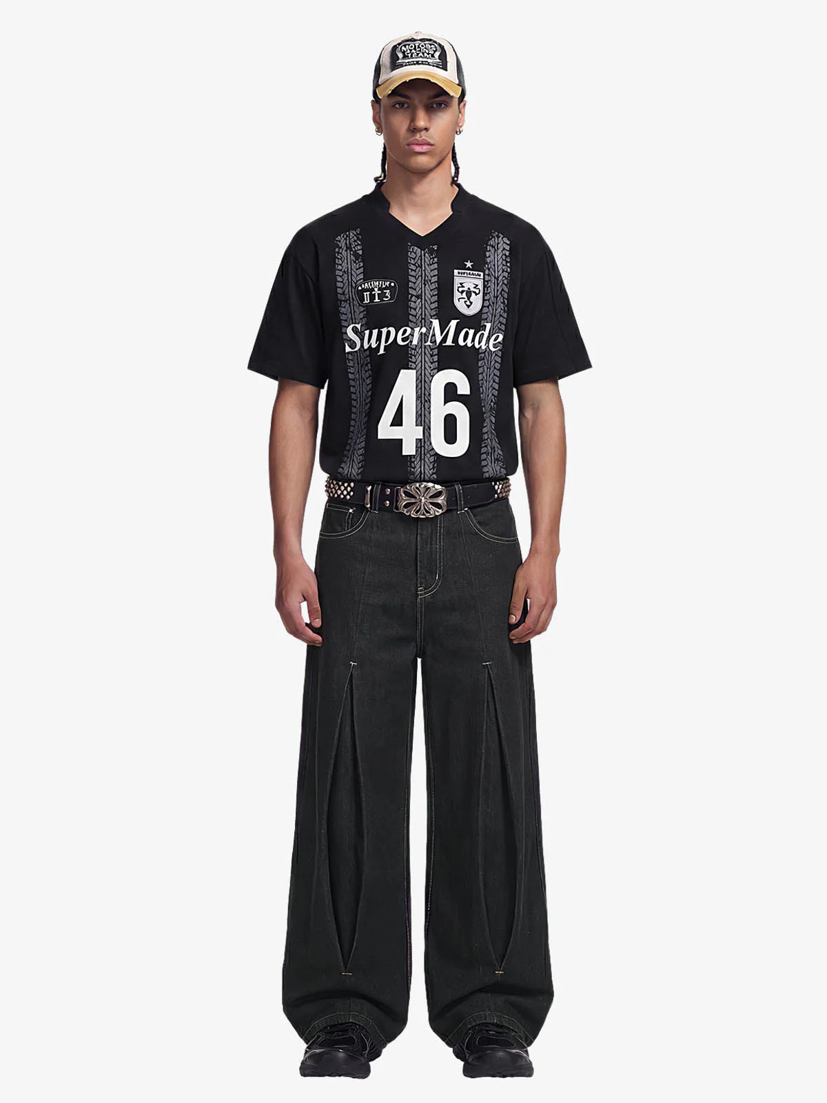 Pleated Supermade Graphic Print Wide Leg Pants - Image 6