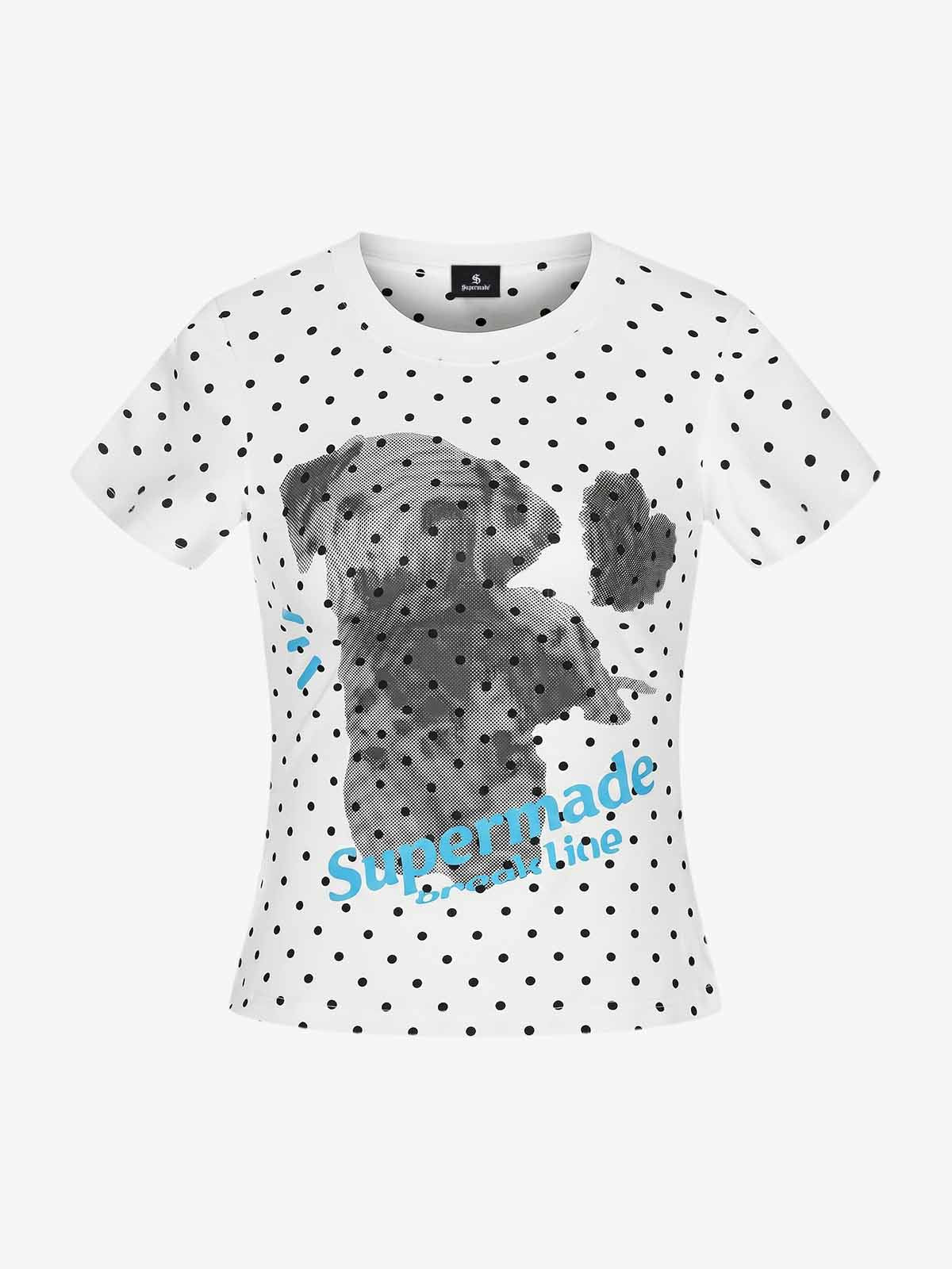 Polka Dot Dog Graphic Slim Fit T-Shirt - Image 2
