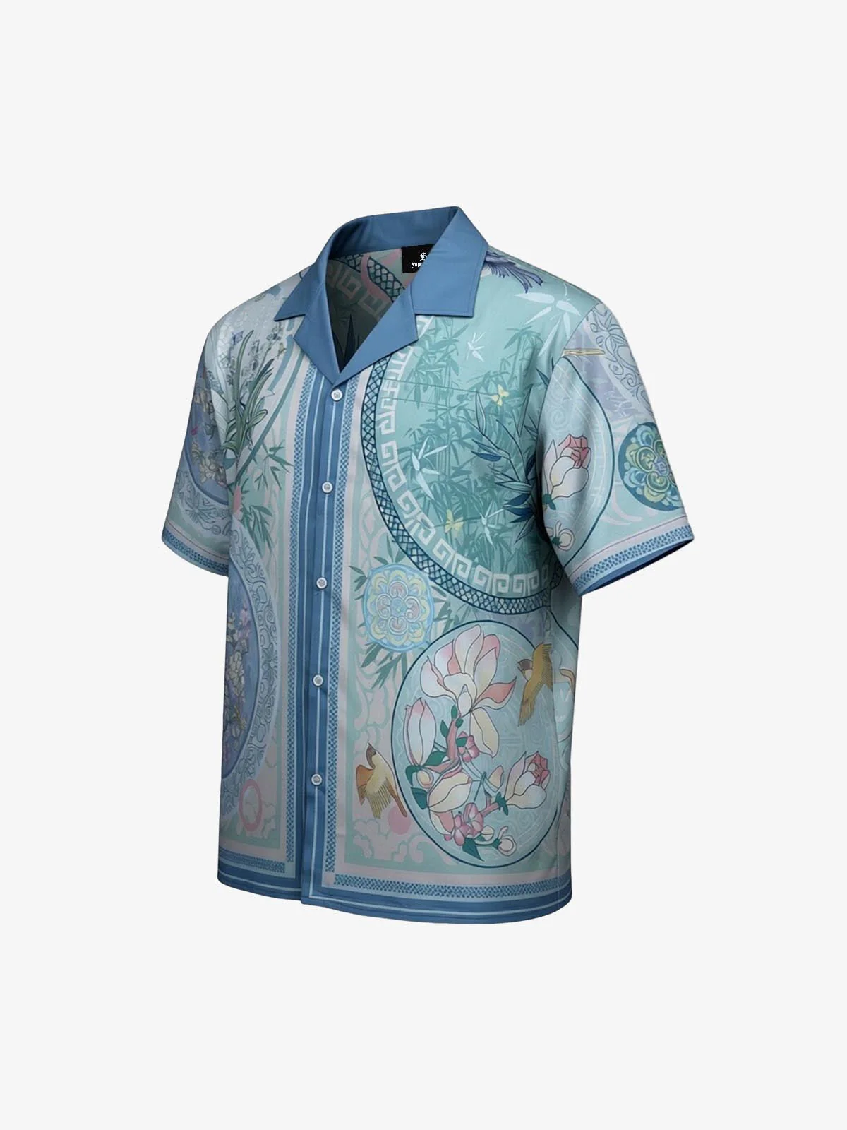 Porcelain Floral Cuban Collar Shirt