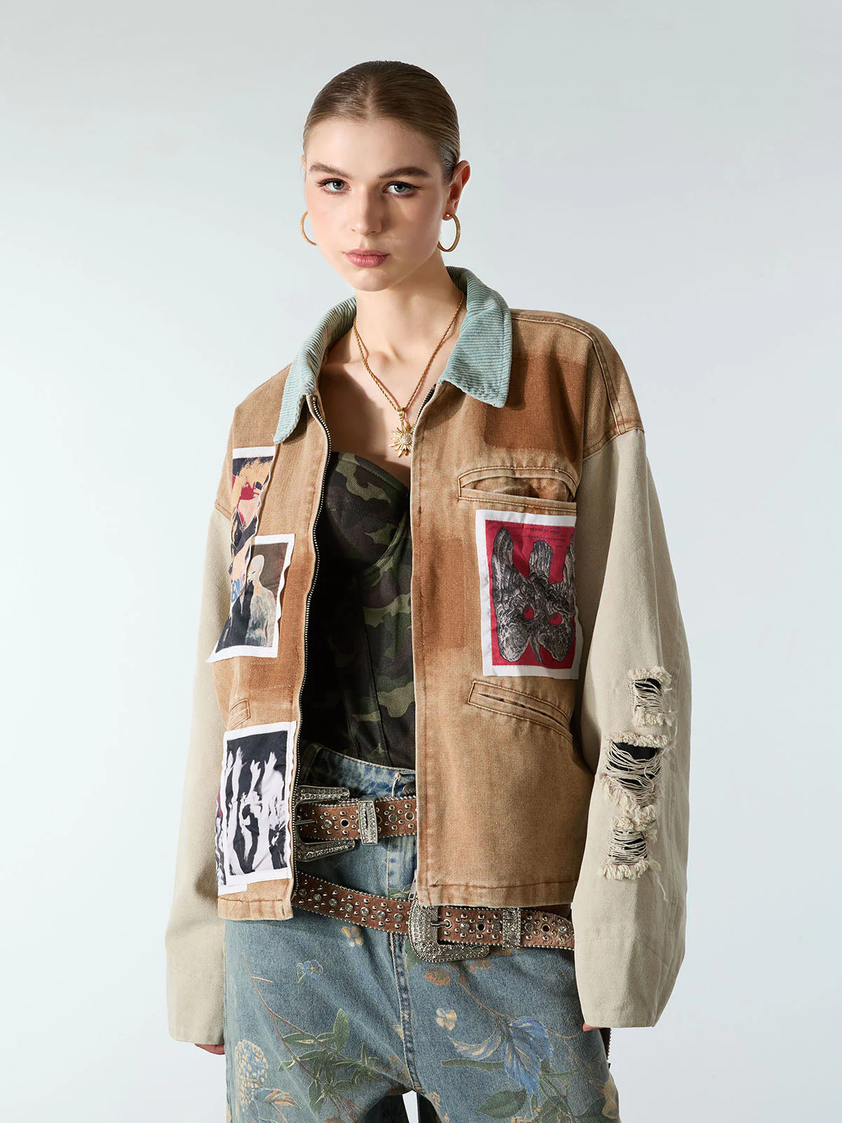 Punk Retro Collage Print Distressed Heavy Jacket - 2539 - Image 7