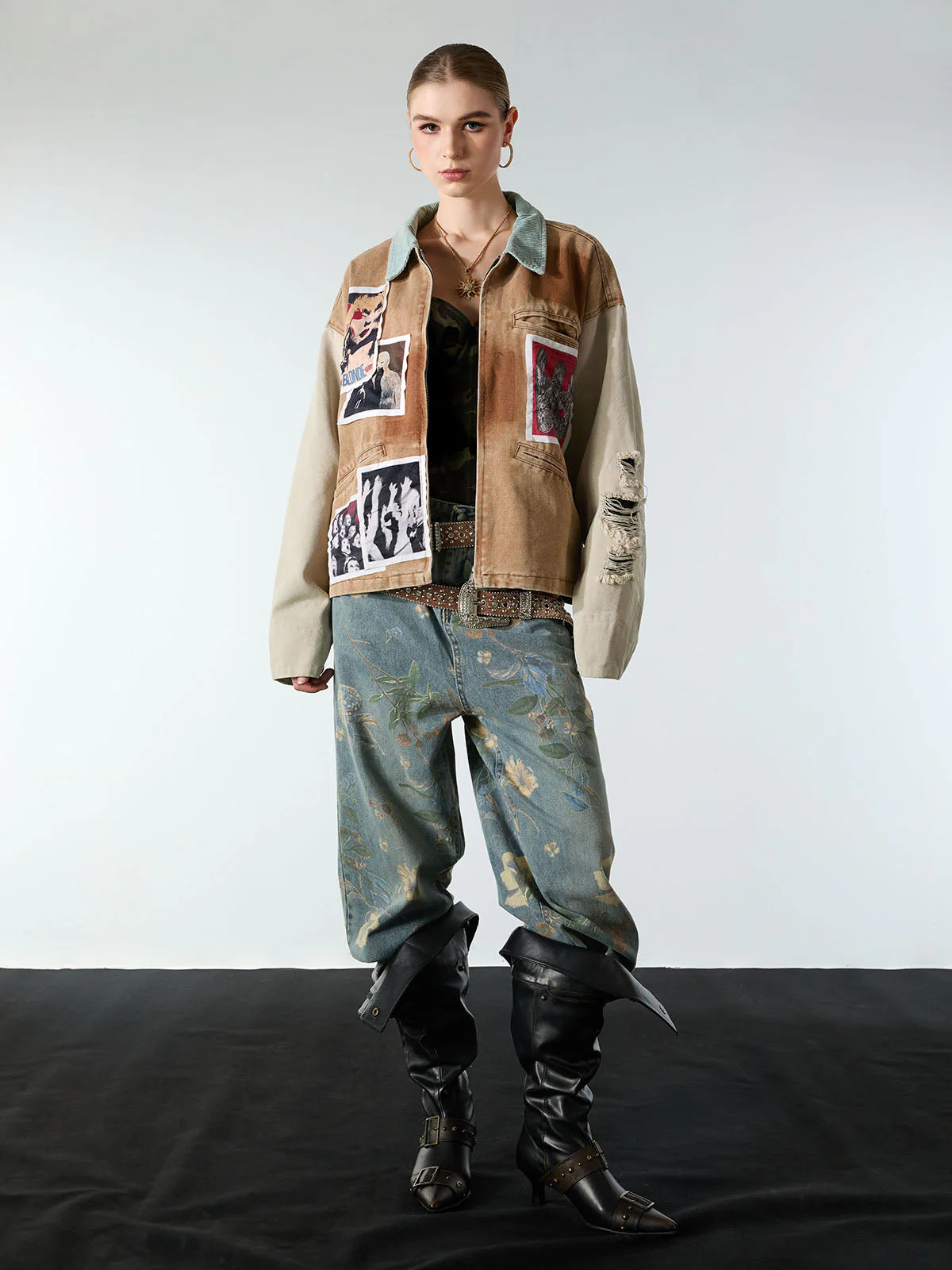 Punk Retro Collage Print Distressed Heavy Jacket - 2539 - Image 9