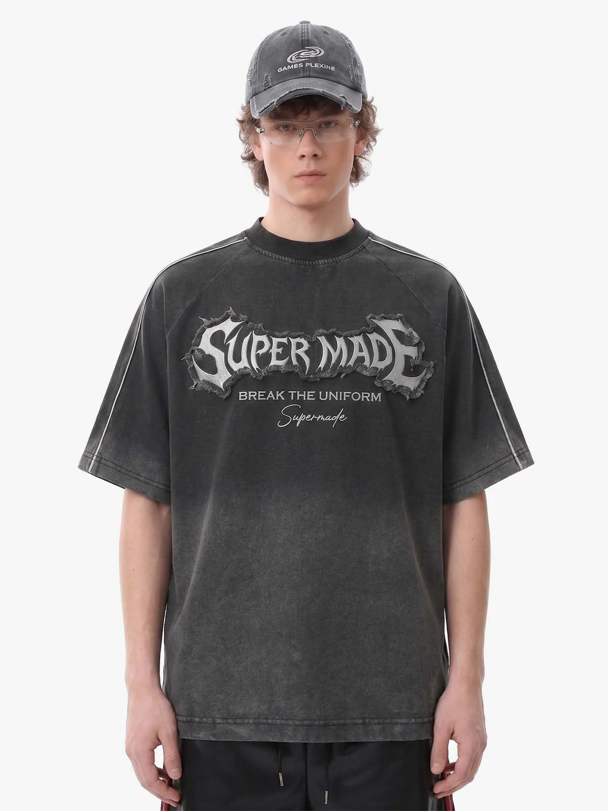 Raw-Edge Appliqué Acid-Wash T-Shirt