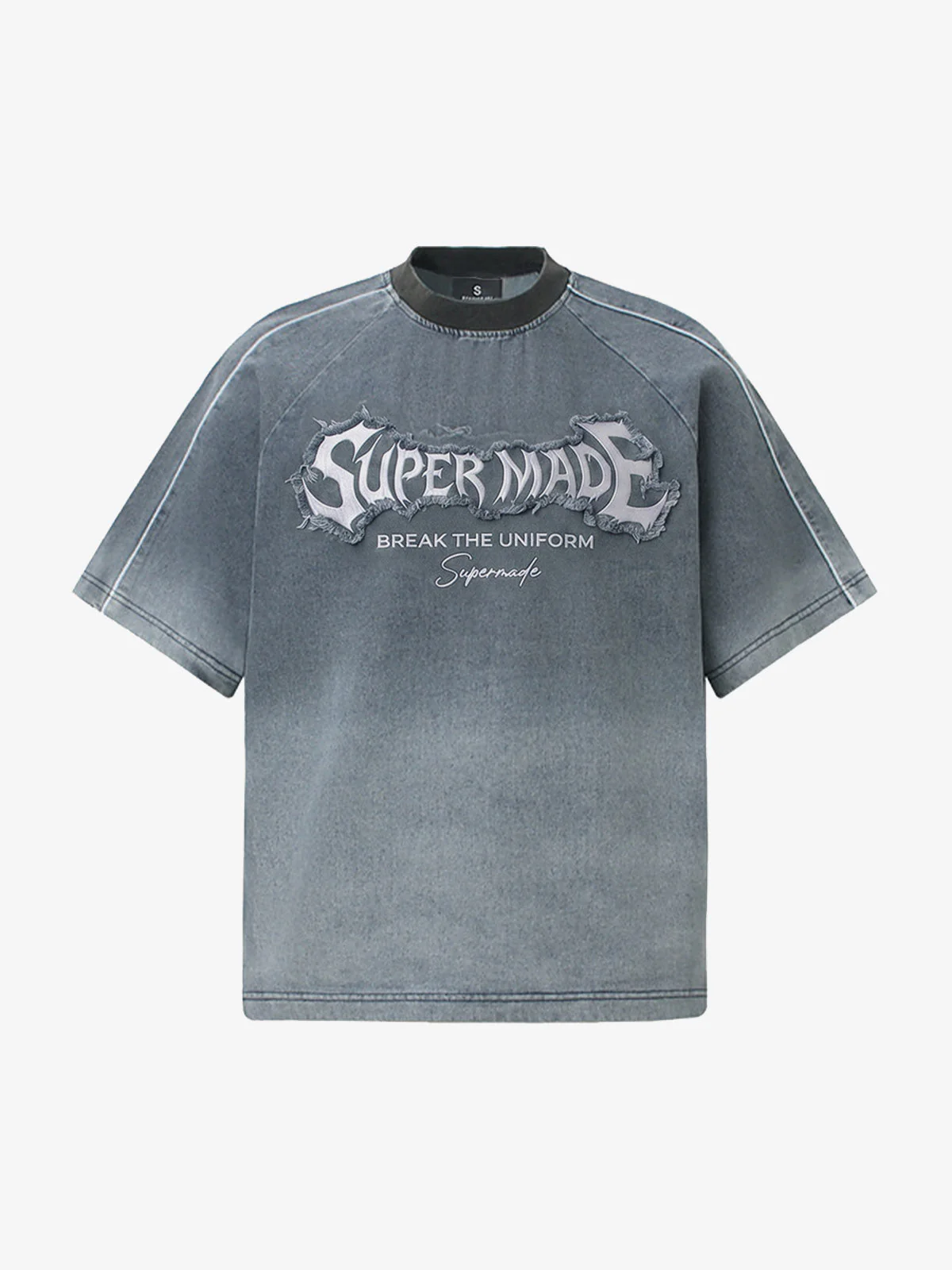 Raw-Edge Appliqué Acid-Wash T-Shirt - Image 2