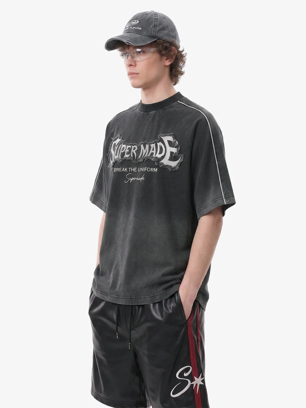 Raw-Edge Appliqué Acid-Wash T-Shirt - Image 3