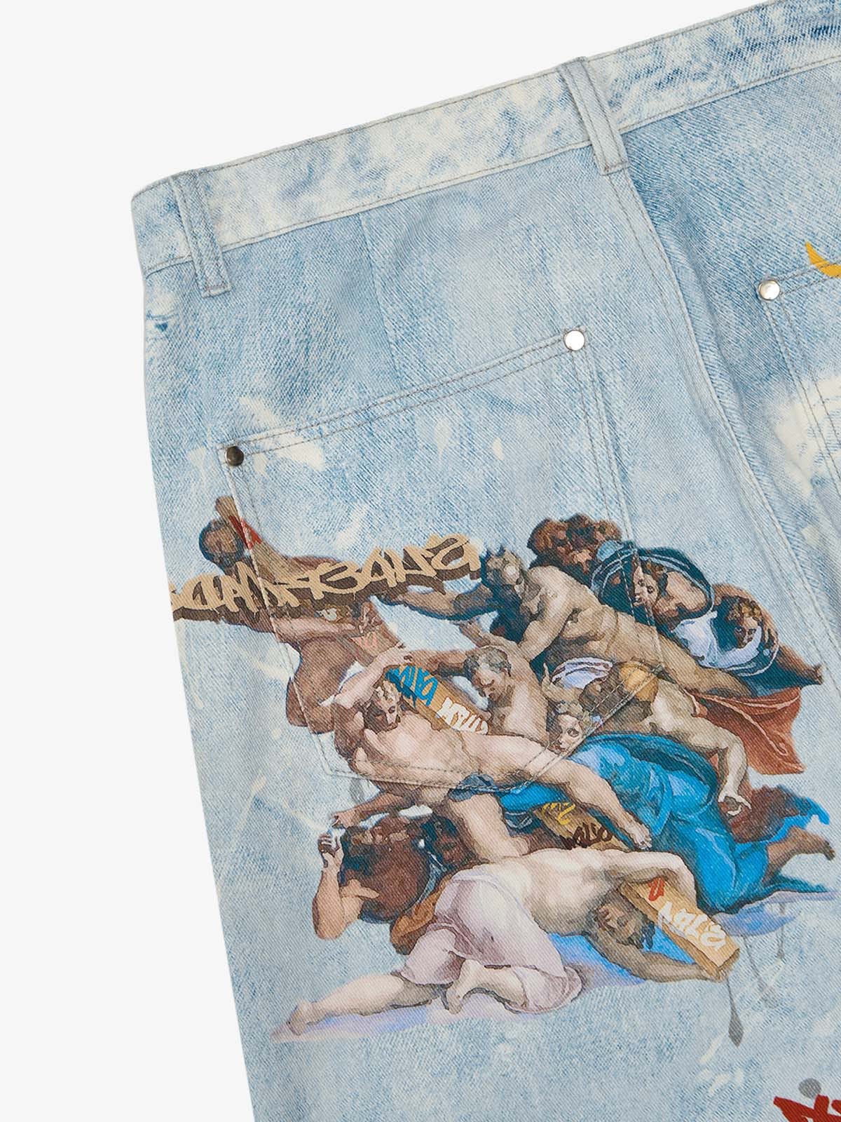 Retro Artistic Graffiti Angelic Prints Baggy Jeans - 2574 - Image 11