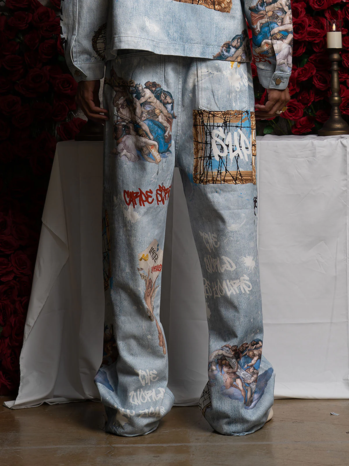 Retro Artistic Graffiti Angelic Prints Baggy Jeans - 2574 - Image 5