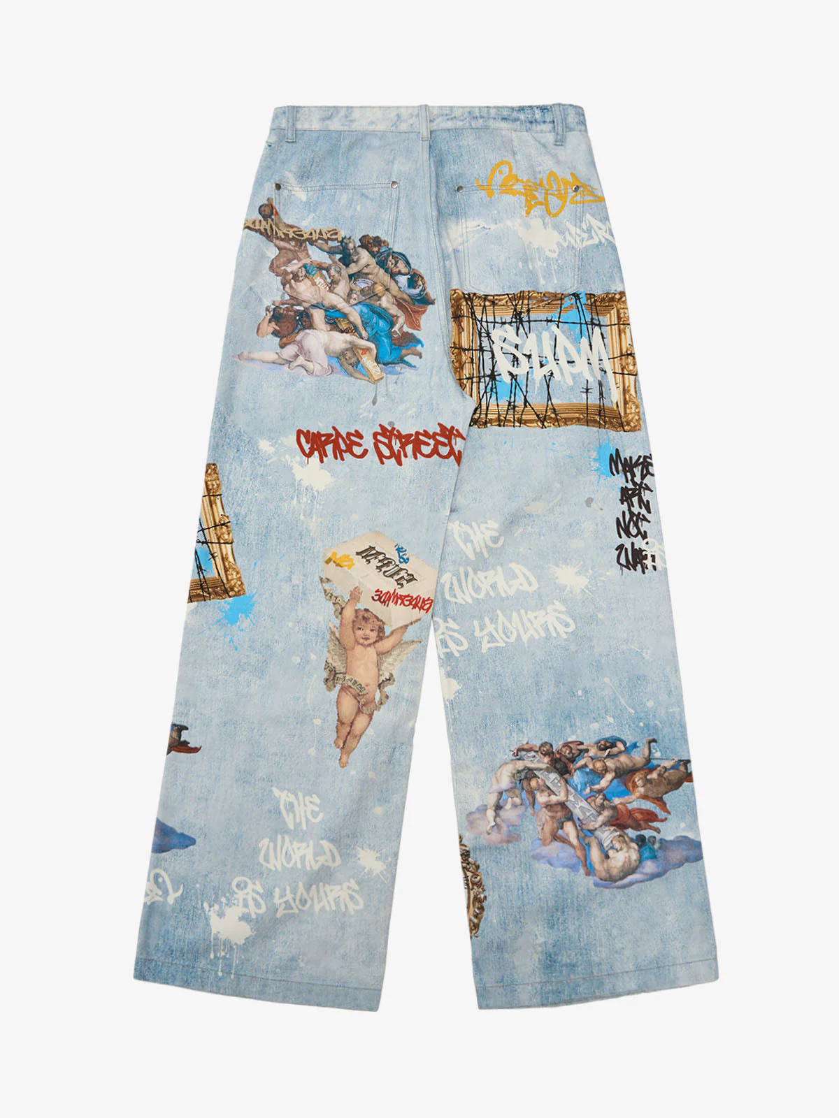 Retro Artistic Graffiti Angelic Prints Baggy Jeans - 2574 - Image 8