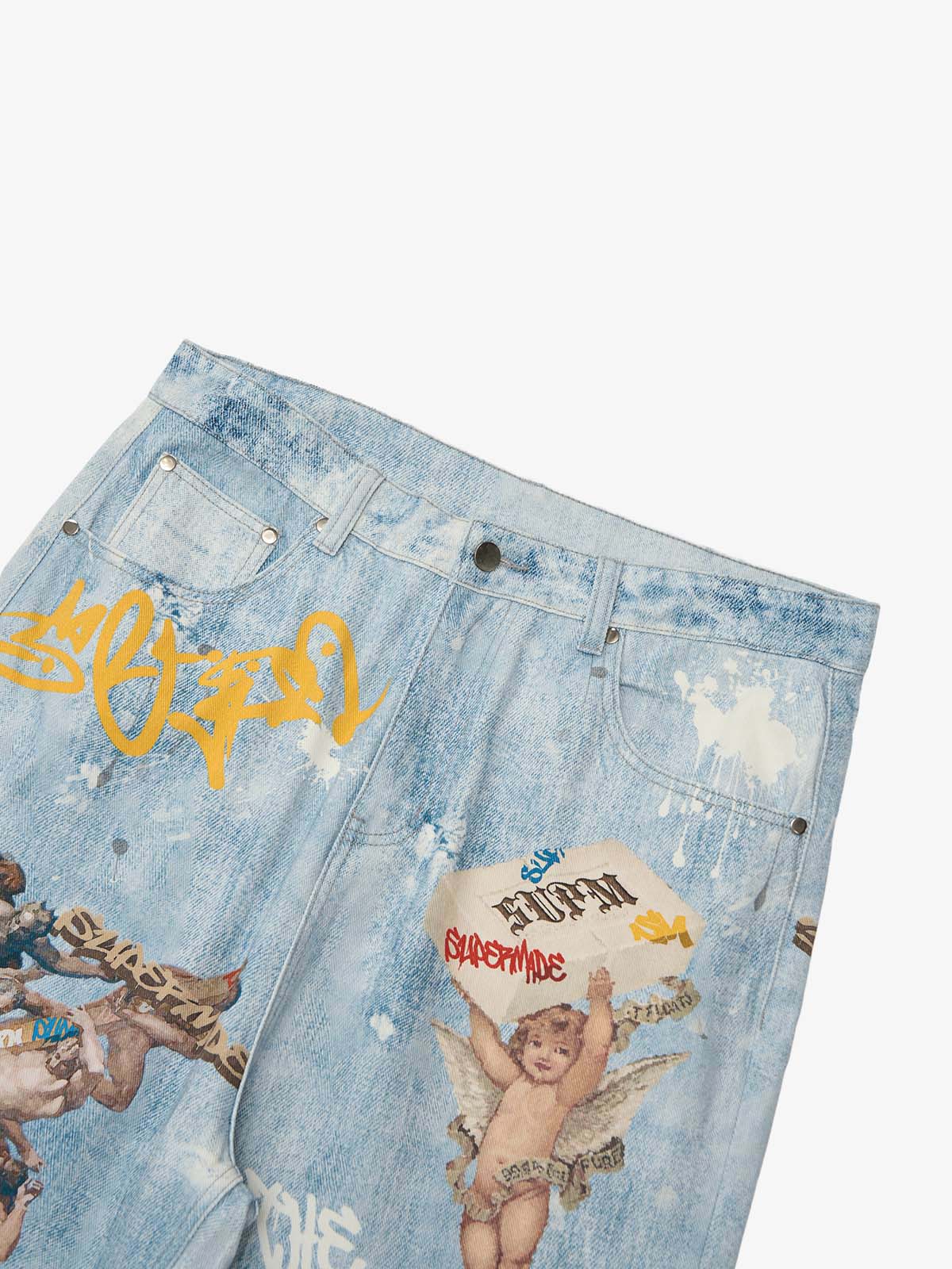 Retro Artistic Graffiti Angelic Prints Baggy Jeans - 2574 - Image 9