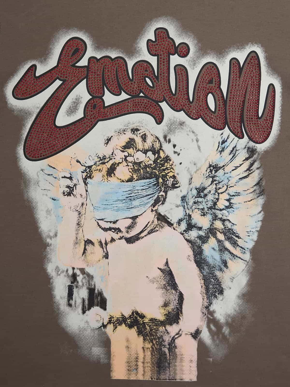 Retro Blindfold Angel Rhinestone Letter Graphic T-Shirt - Image 3