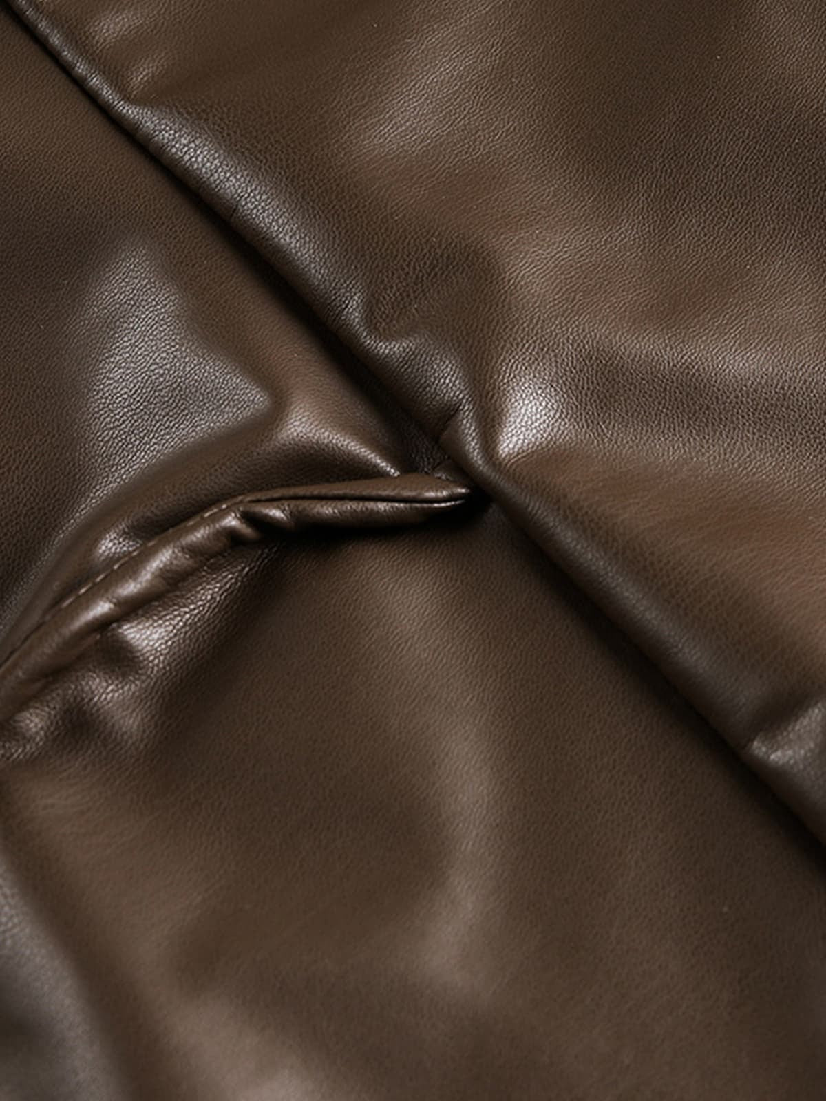 Retro Brown Faux Leather Zip-Up Bomber Jacket - Image 11