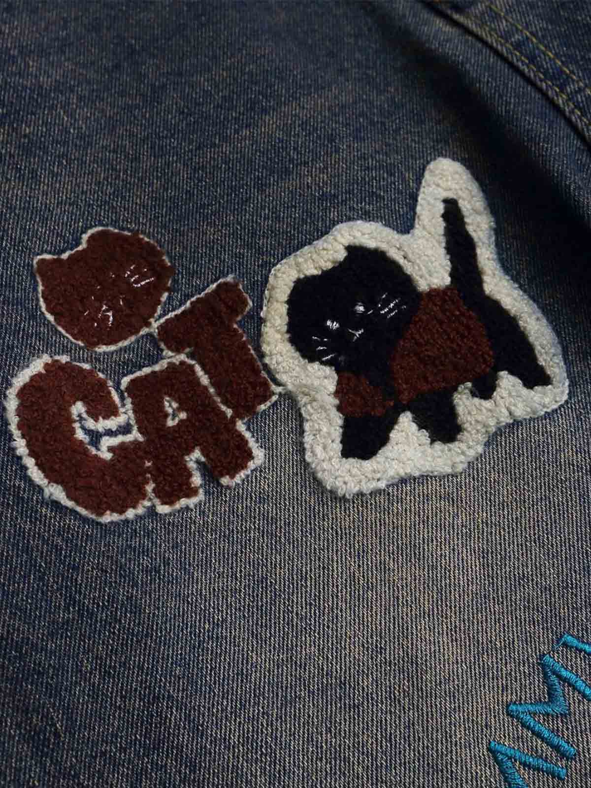 Retro Cartoon Graphic Heavy Embroidery Barrel Jeans - 2562 - Image 6