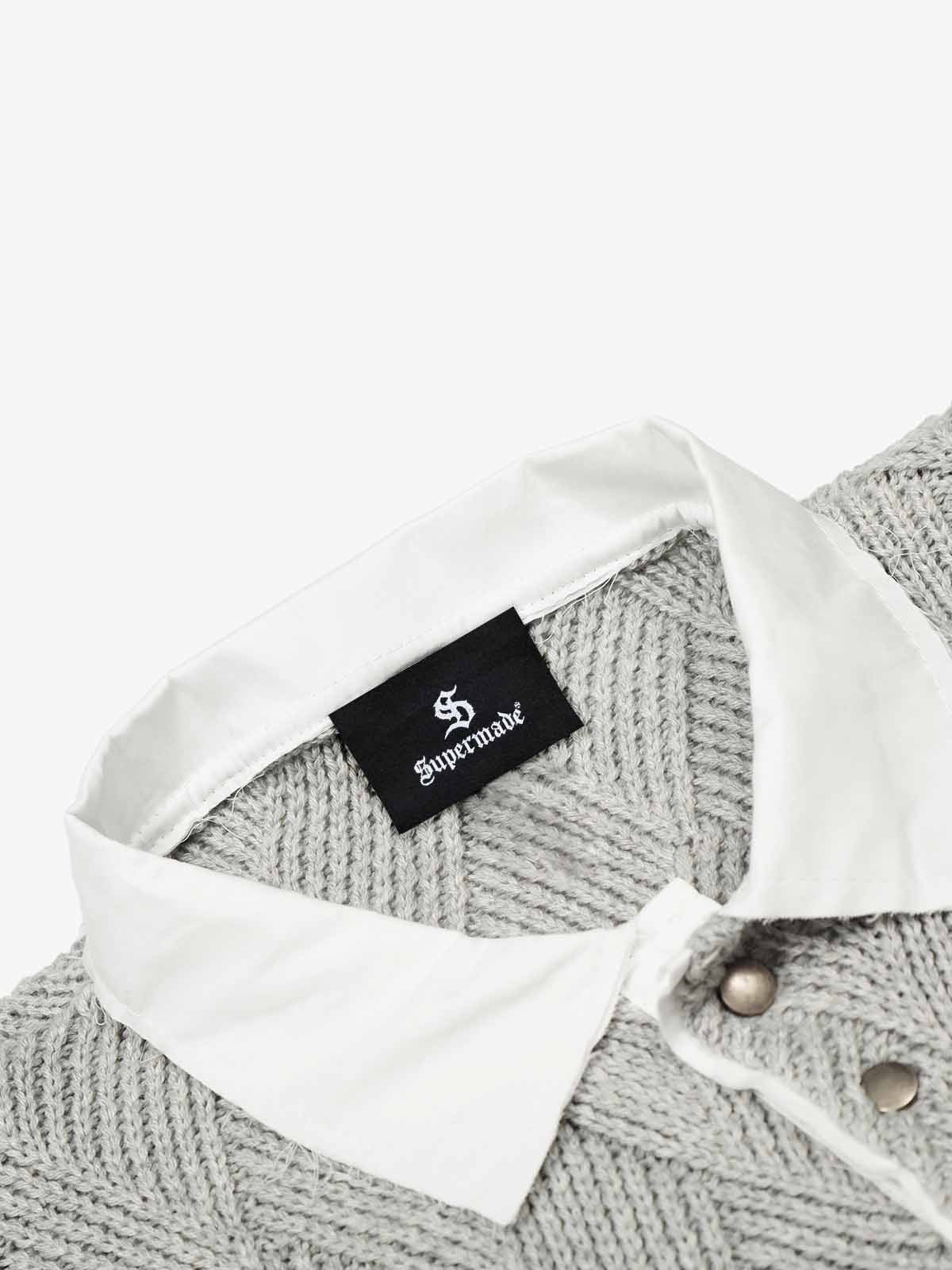 Retro Contrast Collar Embroidery Knit Sweater - Image 10