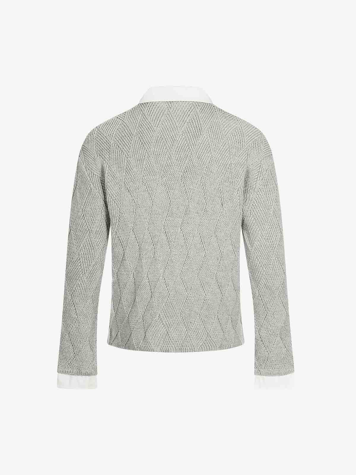 Retro Contrast Collar Embroidery Knit Sweater - Image 6