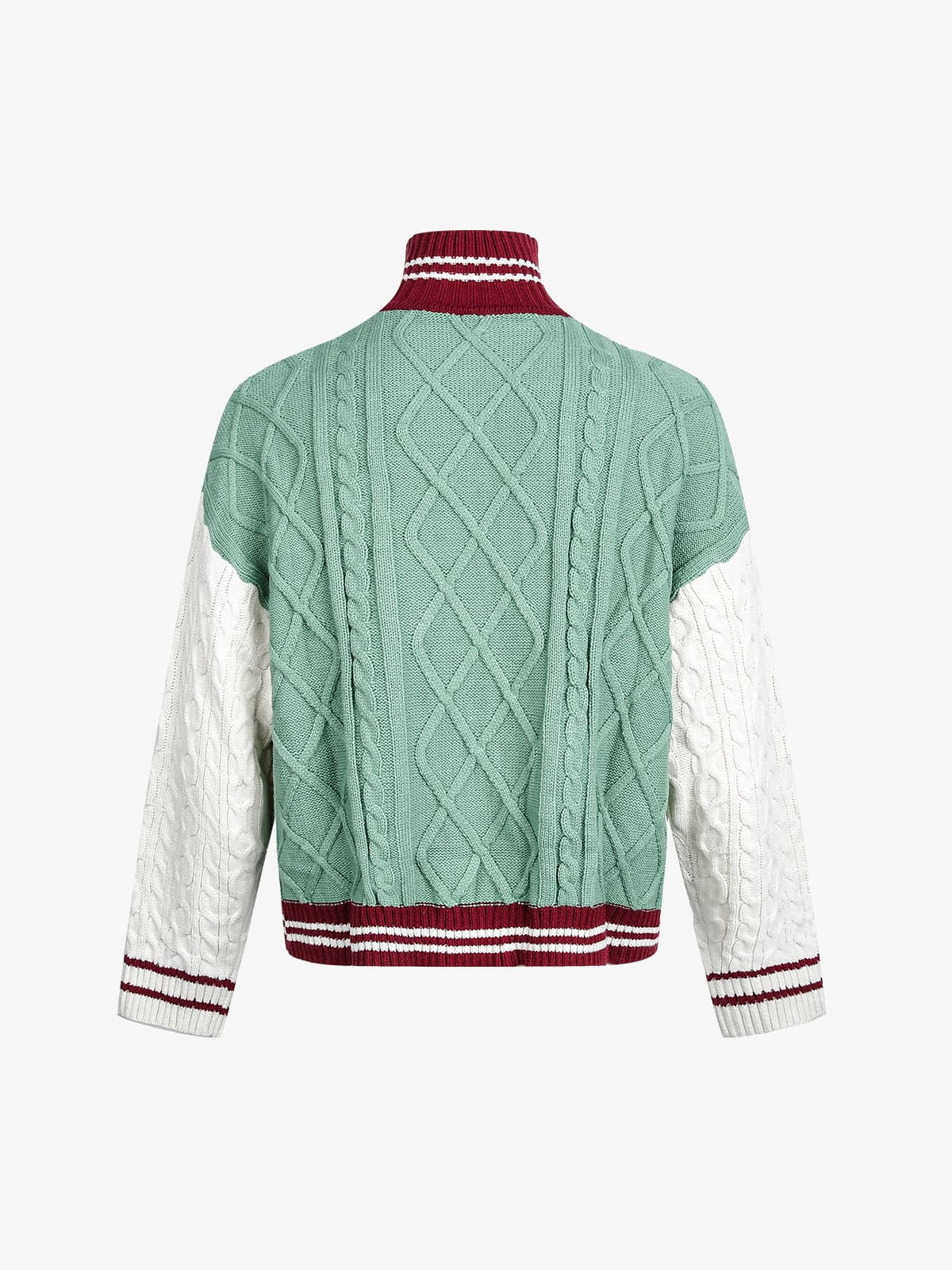 Retro Contrast Color High Neck Knitted Cardigan Sweater - Image 2