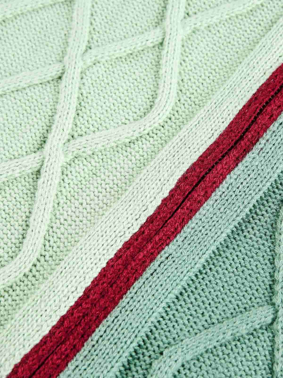 Retro Contrast Color High Neck Knitted Cardigan Sweater - Image 3
